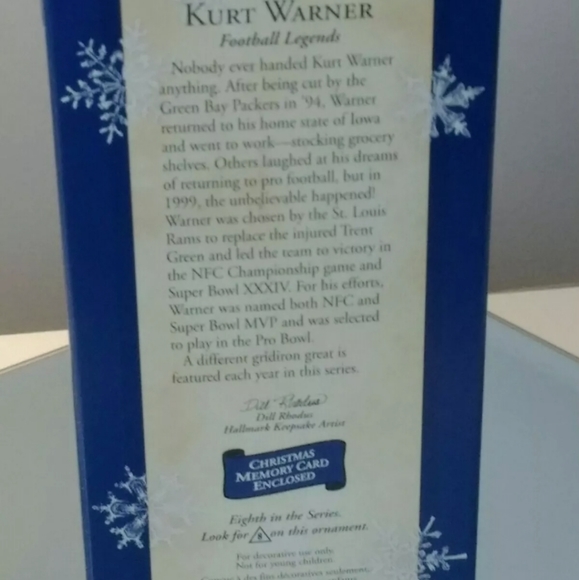 RARE NEW 2002 HALLMARK KURT WARNER #8 FOOTBALL LEGENDS CHRISTMAS ORNAMENT SCARCE - Picture 3 of 3